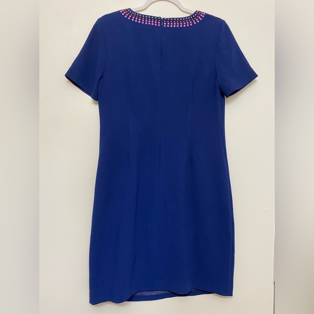 Trina Turk Navy Mini Dress with Pink & White Beaded V-Neckline - Picture 4 of 8